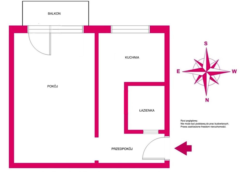 1 room apartment 24 m² Warsaw, Poland