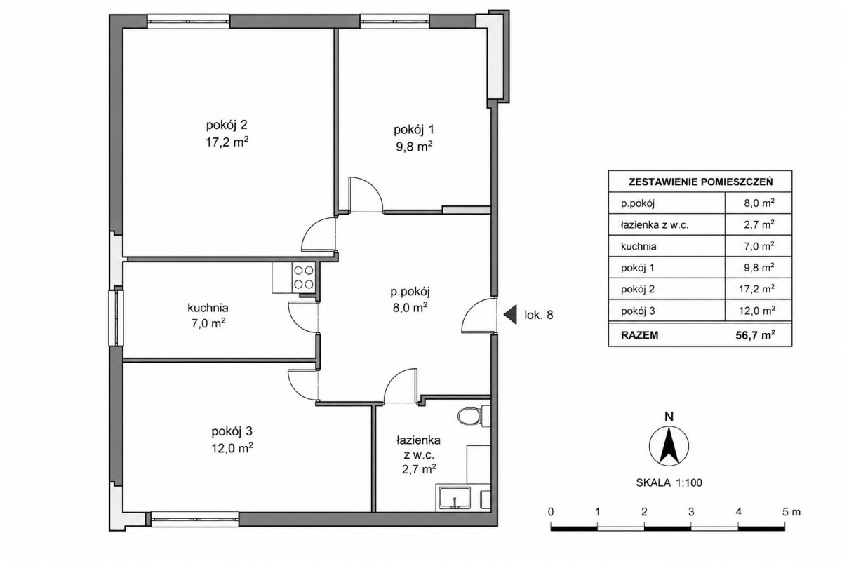3 room apartment 57 m² Warsaw, Poland