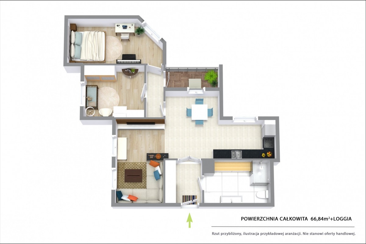 3 room apartment 67 m² Warsaw, Poland